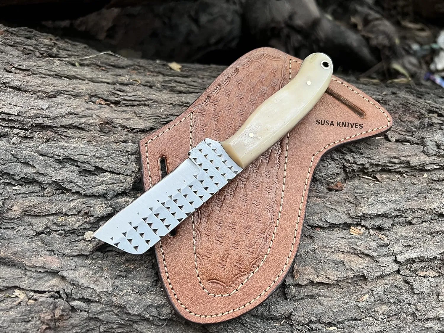 Custom Handmade 7'' fixed blade hoof rasp knife/Cow boy knife/Bull cutter Cowboy knives with pancake leather sheath