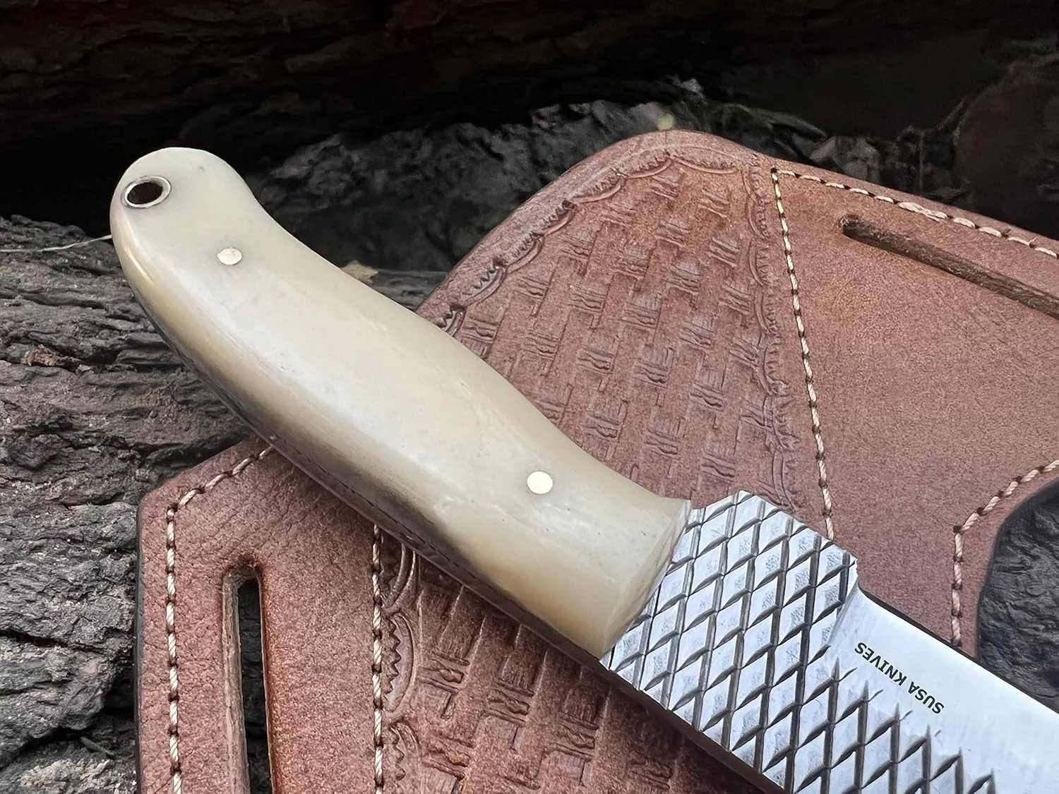 Custom Handmade 7'' fixed blade hoof rasp knife/Cow boy knife/Bull cutter Cowboy knives with pancake leather sheath