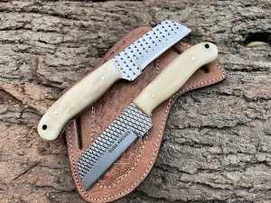 Custom Handmade 7'' fixed blade hoof rasp knife/Cow boy knife/Bull cutter Cowboy knives with pancake leather sheath