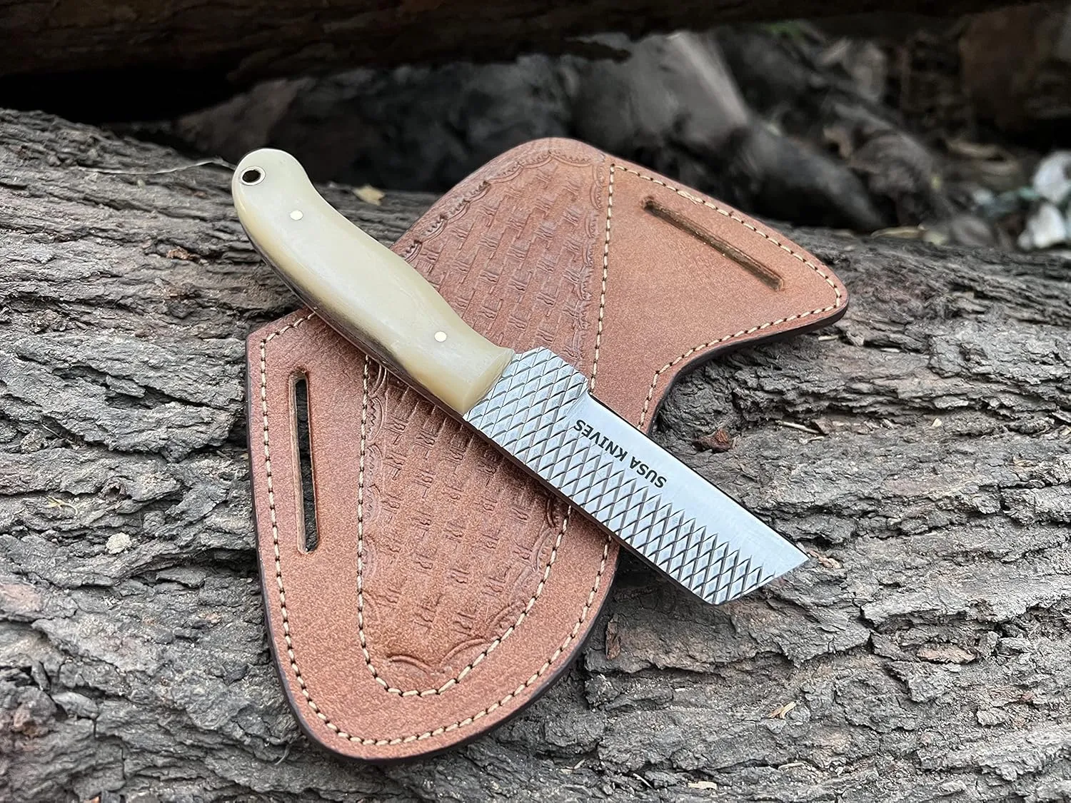 Custom Handmade 7'' fixed blade hoof rasp knife/Cow boy knife/Bull cutter Cowboy knives with pancake leather sheath