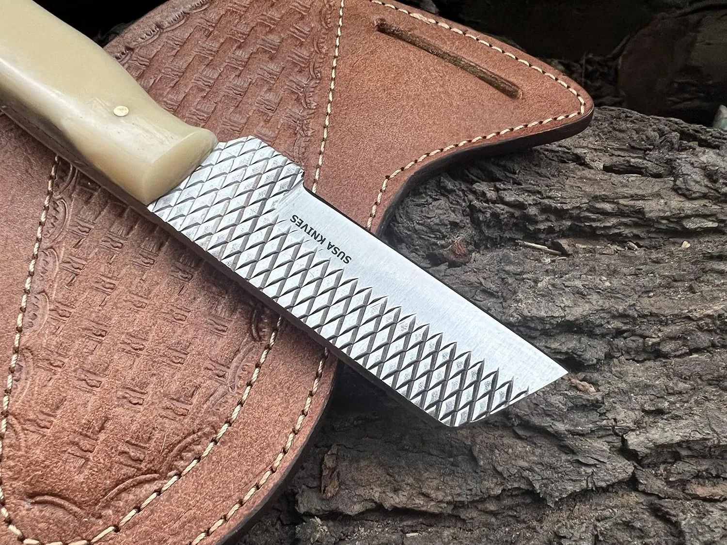 Custom Handmade 7'' fixed blade hoof rasp knife/Cow boy knife/Bull cutter Cowboy knives with pancake leather sheath