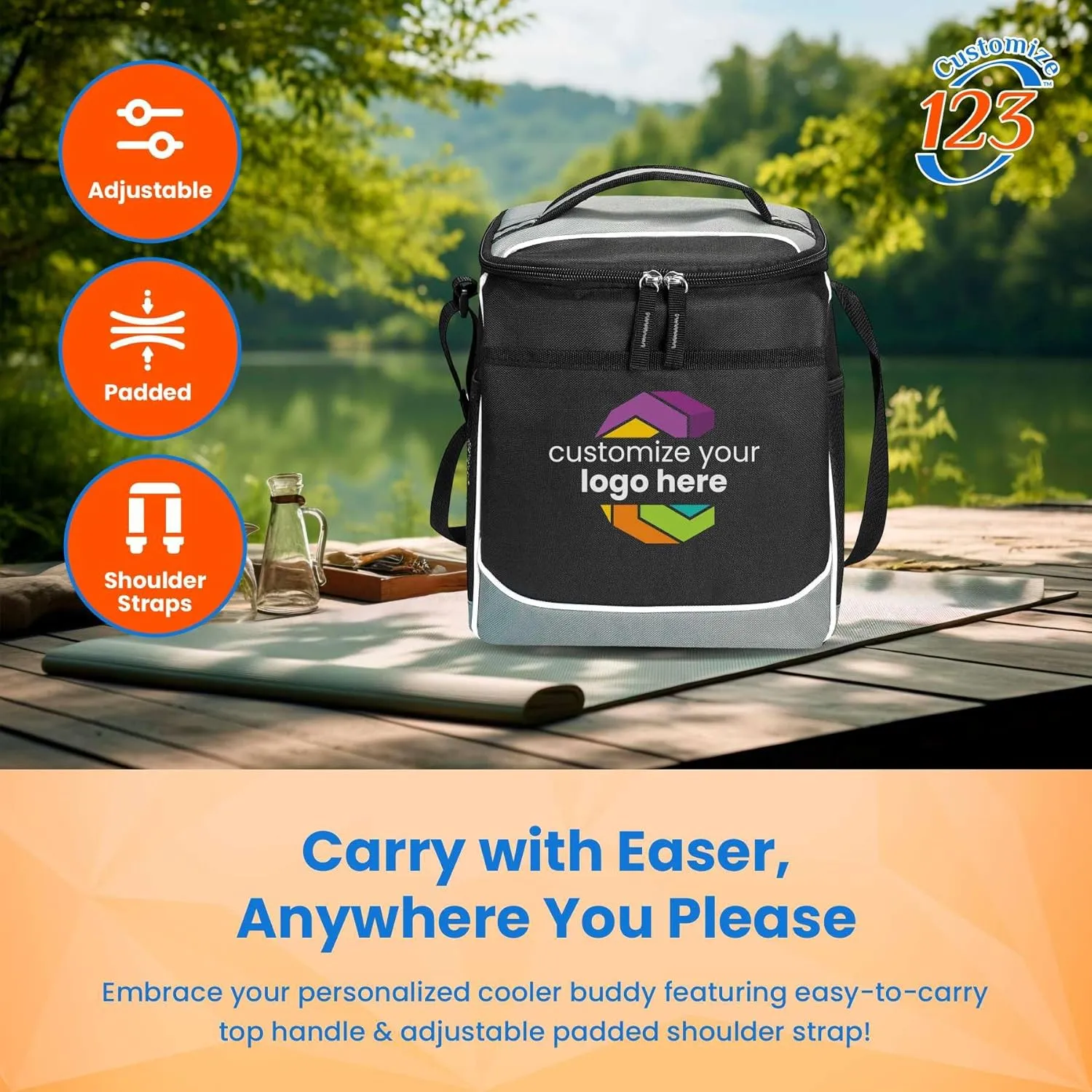 Custom Soft Cooler Bag - Personalize Your Insulated Bag | for Corporate Events or Gifts - Leak Proof Customizable Portable Cooler Bag Holds 30 Beer Cans - 13 x 11 x 7.25 - Customize 123