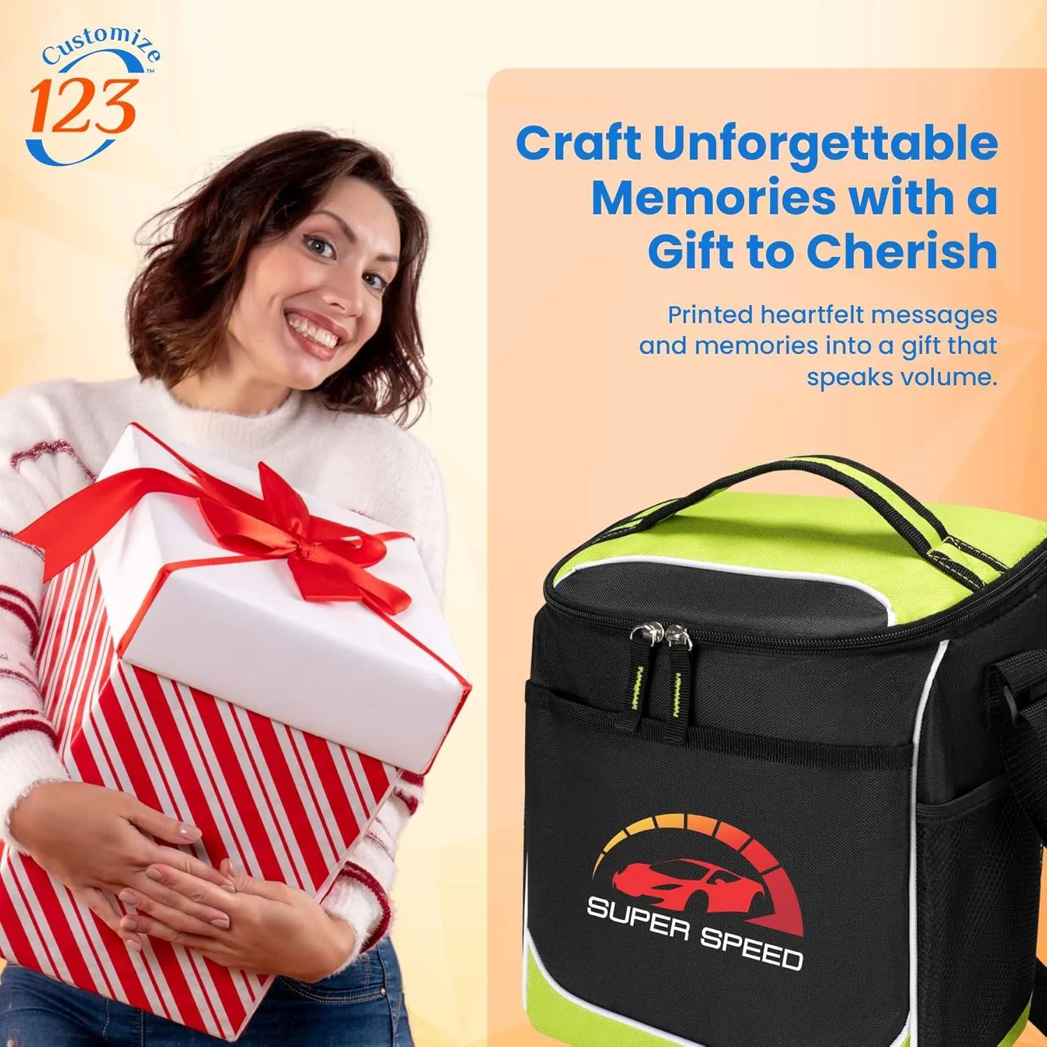 Custom Soft Cooler Bag - Personalize Your Insulated Bag | for Corporate Events or Gifts - Leak Proof Customizable Portable Cooler Bag Holds 30 Beer Cans - 13 x 11 x 7.25 - Customize 123