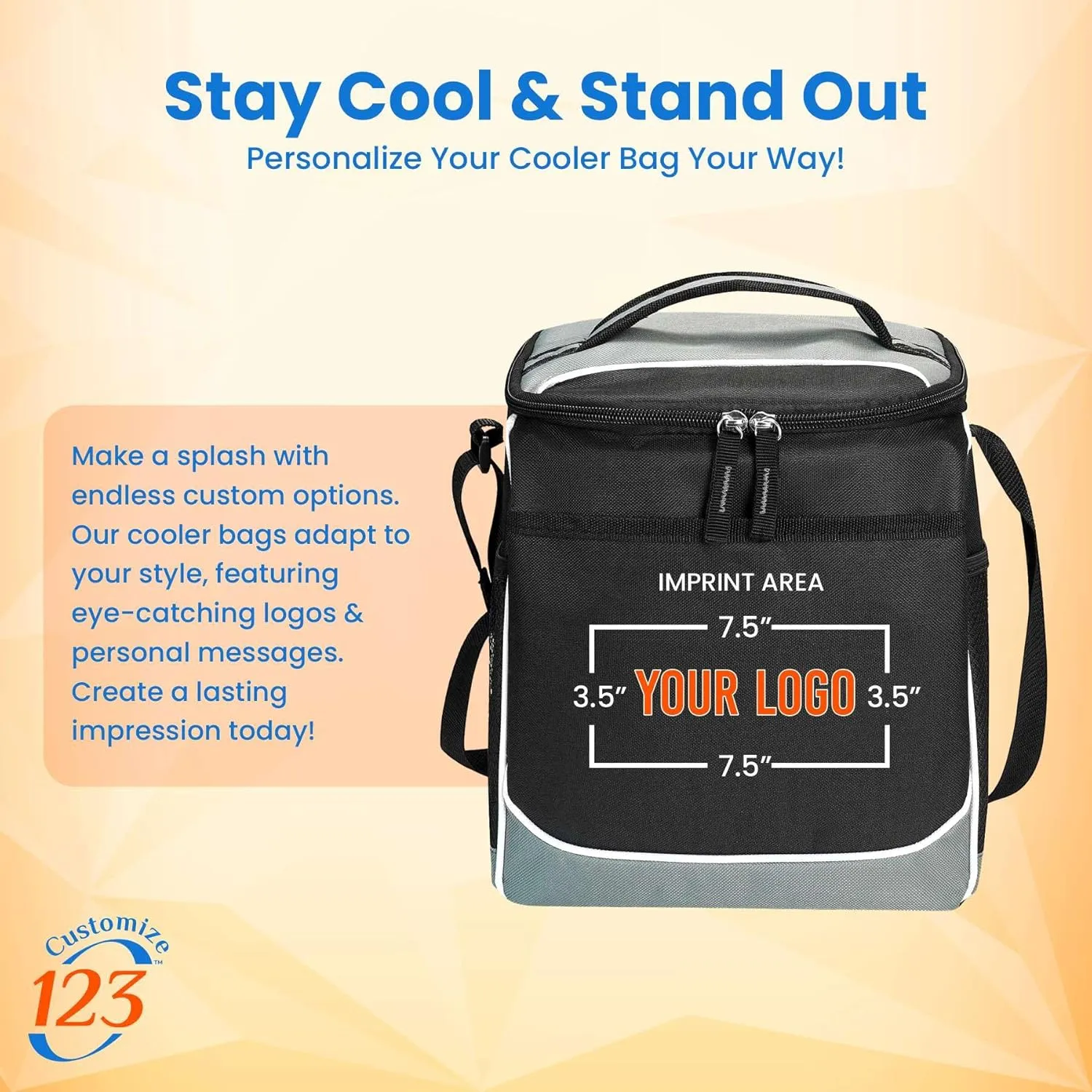 Custom Soft Cooler Bag - Personalize Your Insulated Bag | for Corporate Events or Gifts - Leak Proof Customizable Portable Cooler Bag Holds 30 Beer Cans - 13 x 11 x 7.25 - Customize 123