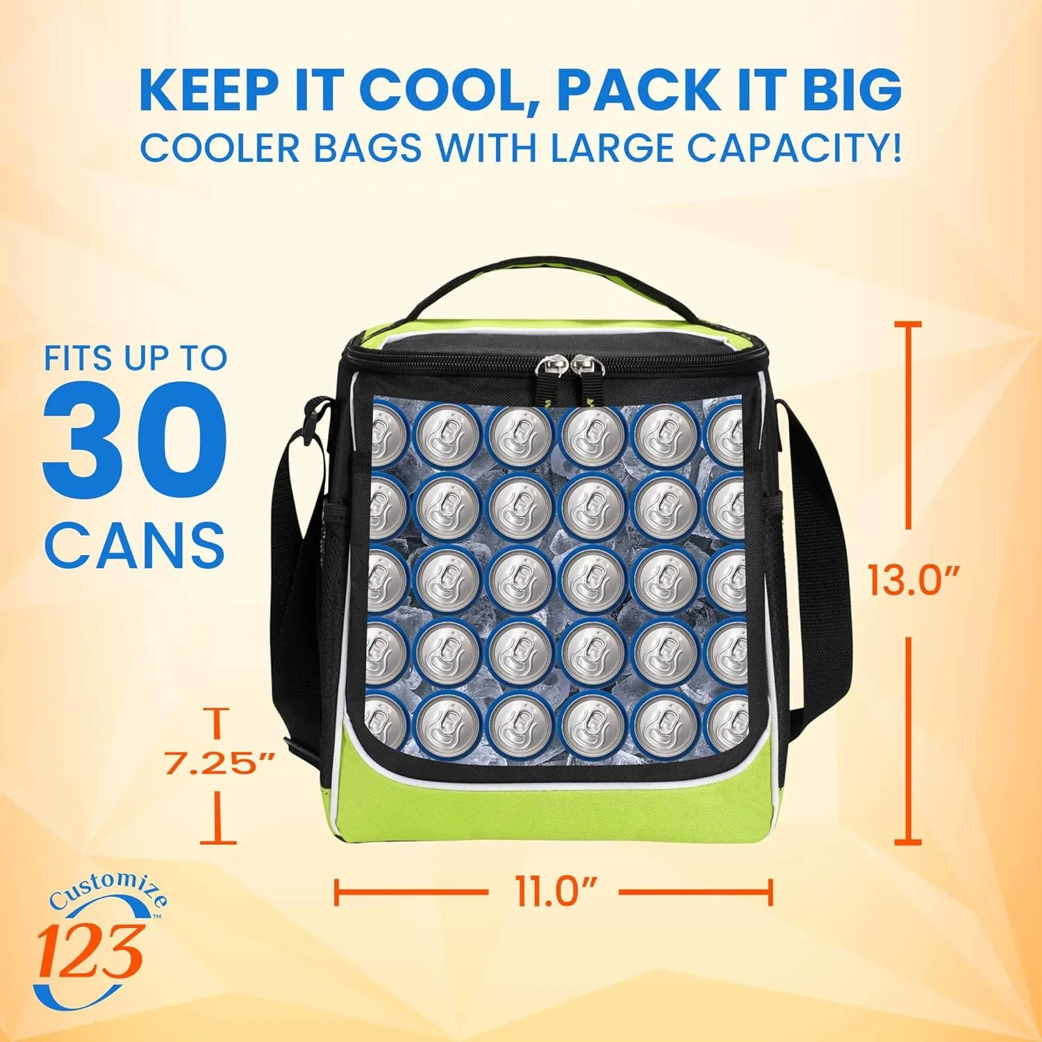 Custom Soft Cooler Bag - Personalize Your Insulated Bag | for Corporate Events or Gifts - Leak Proof Customizable Portable Cooler Bag Holds 30 Beer Cans - 13 x 11 x 7.25 - Customize 123