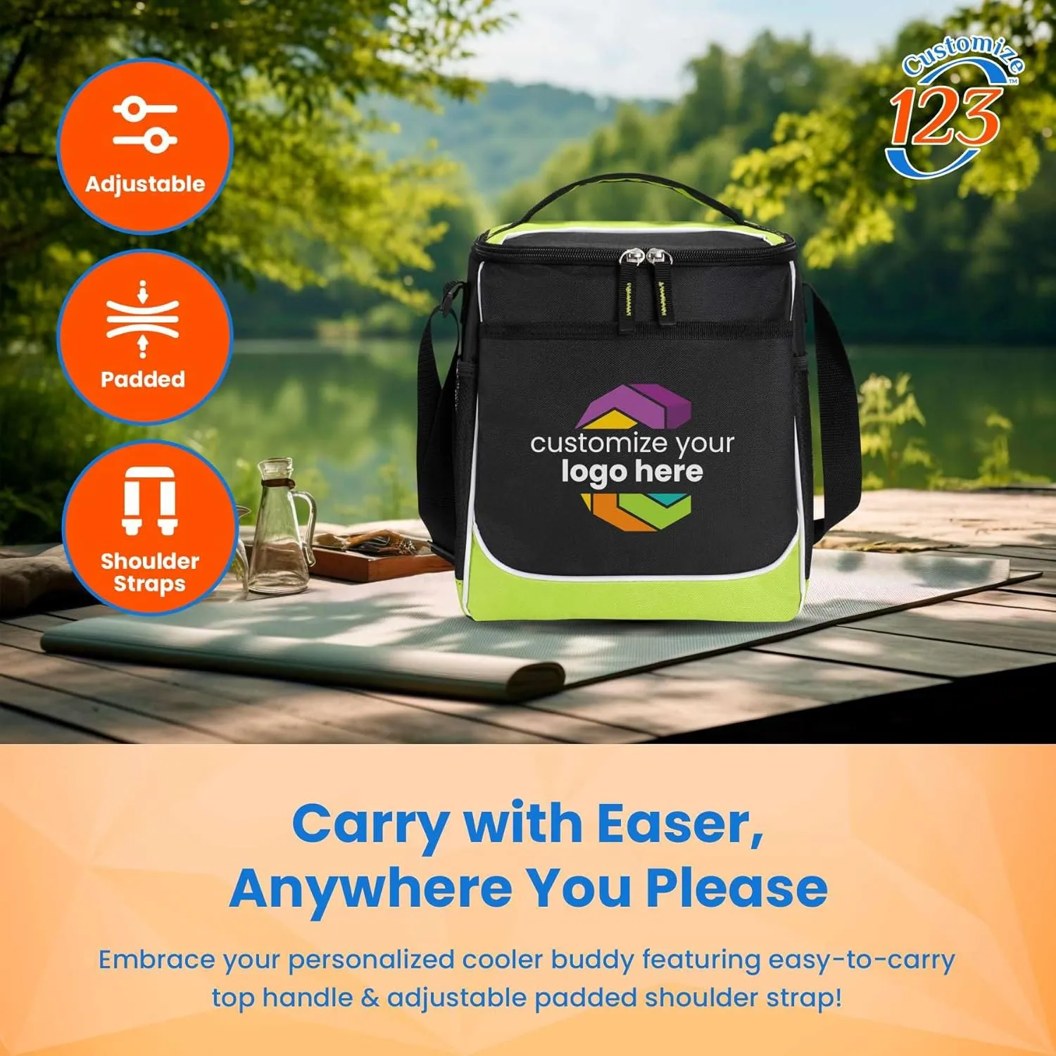 Custom Soft Cooler Bag - Personalize Your Insulated Bag | for Corporate Events or Gifts - Leak Proof Customizable Portable Cooler Bag Holds 30 Beer Cans - 13 x 11 x 7.25 - Customize 123