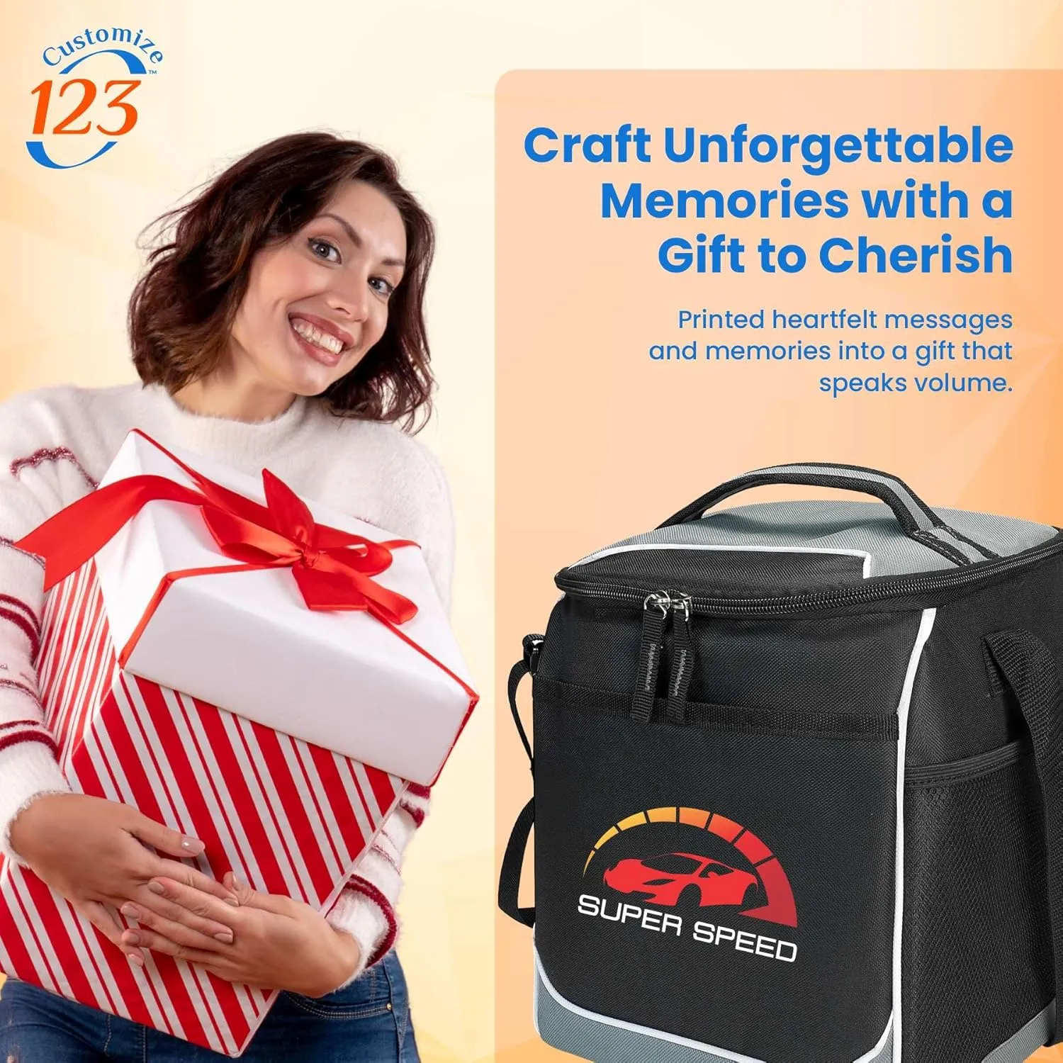 Custom Soft Cooler Bag - Personalize Your Insulated Bag | for Corporate Events or Gifts - Leak Proof Customizable Portable Cooler Bag Holds 30 Beer Cans - 13 x 11 x 7.25 - Customize 123