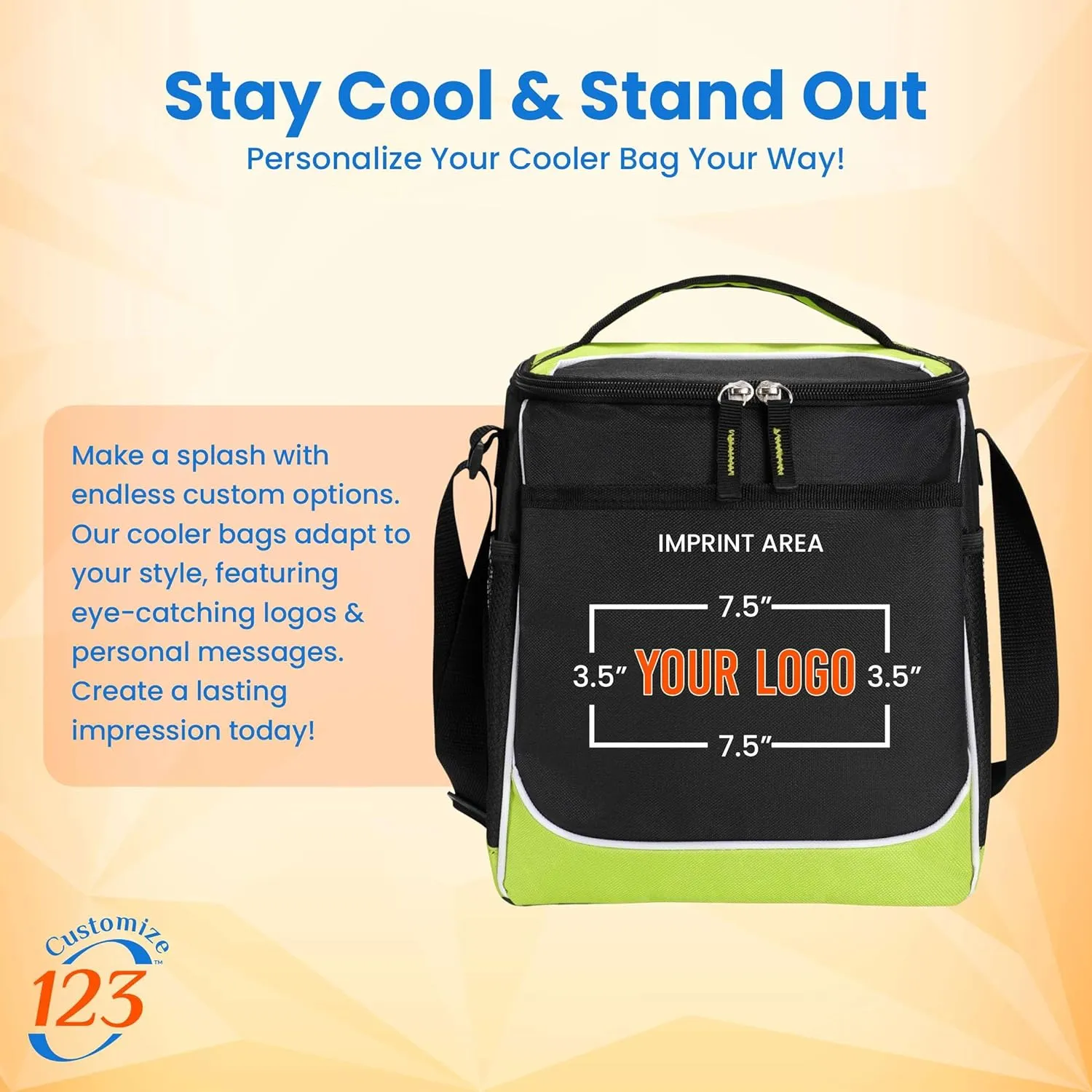 Custom Soft Cooler Bag - Personalize Your Insulated Bag | for Corporate Events or Gifts - Leak Proof Customizable Portable Cooler Bag Holds 30 Beer Cans - 13 x 11 x 7.25 - Customize 123