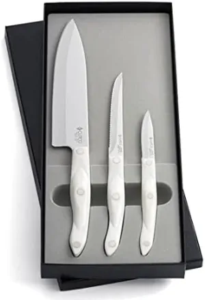 Cutco #1827 Kitchen Classics Boxed Knife Gift Set - Includes #1728 Petite Chef, 1721 Trimmer, and #1720 Paring Knife - Pearl White