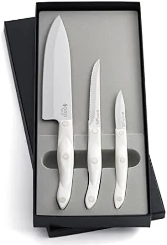 Cutco #1827 Kitchen Classics Boxed Knife Gift Set - Includes #1728 Petite Chef, 1721 Trimmer, and #1720 Paring Knife - Pearl White