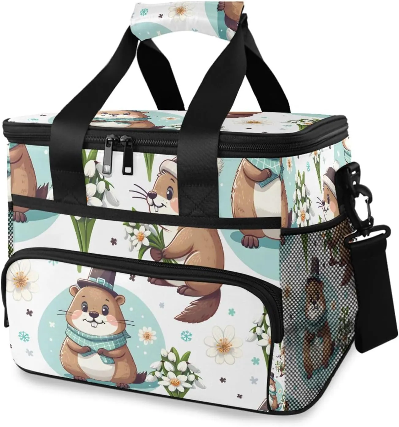 Cute Cartoon Groundhog Cooler Bag Insulated Cooler Soft Sided Cooler 24 Can Portable Picnic Bag Large Leakproof Lunch Bag Box for Beach Grocery Camping Travel Car Men Women