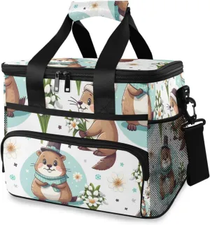 Cute Cartoon Groundhog Cooler Bag Insulated Cooler Soft Sided Cooler 24 Can Portable Picnic Bag Large Leakproof Lunch Bag Box for Beach Grocery Camping Travel Car Men Women