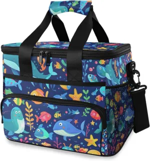 Cute Cartoon Undersea World Cooler Bag Insulated Cooler Soft Sided Cooler 24 Can Portable Picnic Bag Large Leakproof Lunch Bag Box for Beach Grocery Camping Travel Car Men Women