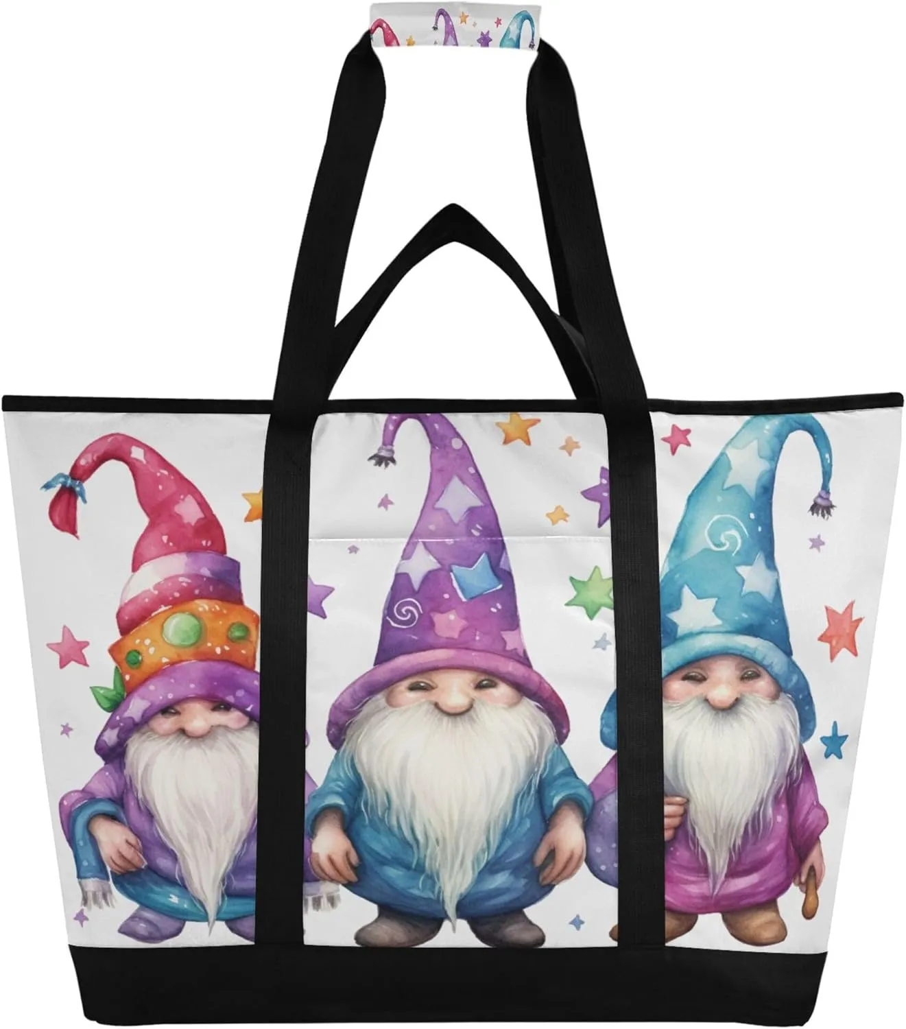 Cute Gnome Reusable Insulated Cooler Bag with Ice Pack Compartment - Large 47L Waterproof Thermal Grocery Tote for Picnic Beach Camping Lunch Storage