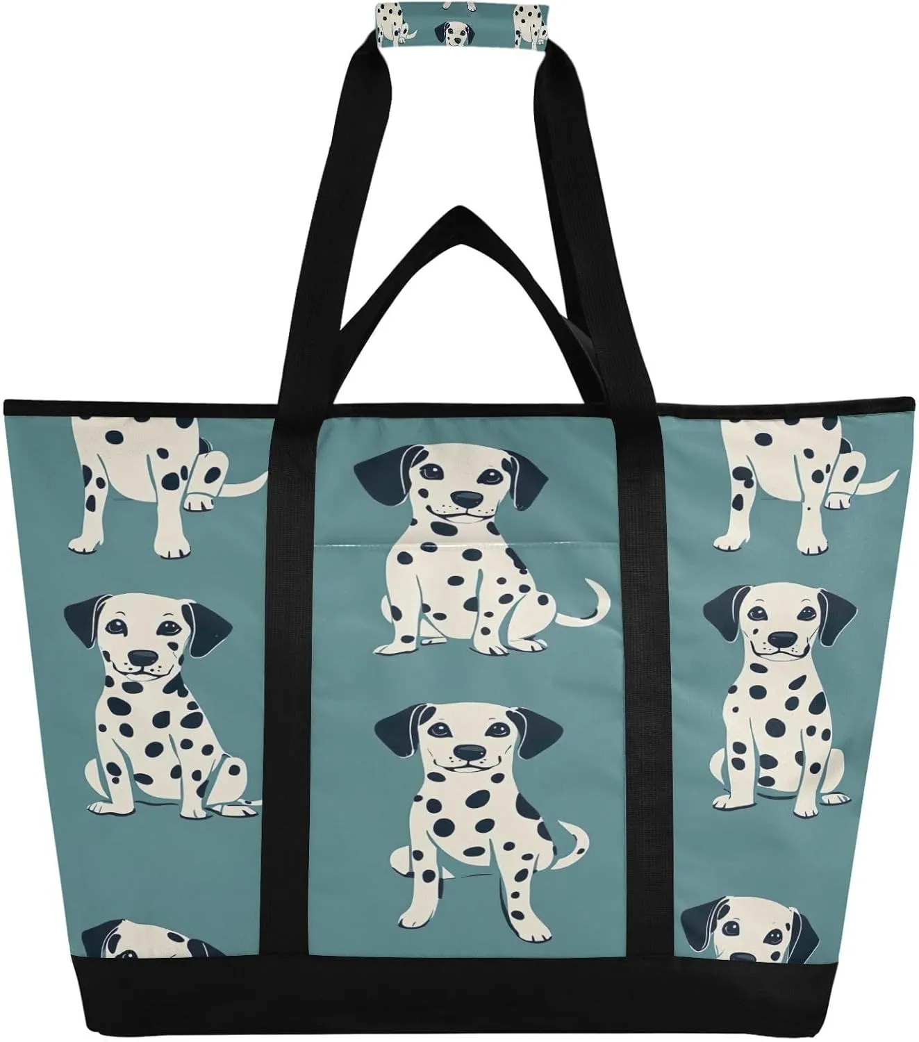 Cute Spotted Dog Reusable Insulated Lunchbox Cooler Bag, Leakproof Kitchen Grocery Bag Collapsible Portable Cooler Tote Bag for Picnic, Camping, Office, Travel
