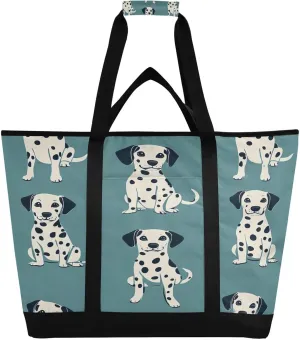 Cute Spotted Dog Reusable Insulated Lunchbox Cooler Bag, Leakproof Kitchen Grocery Bag Collapsible Portable Cooler Tote Bag for Picnic, Camping, Office, Travel