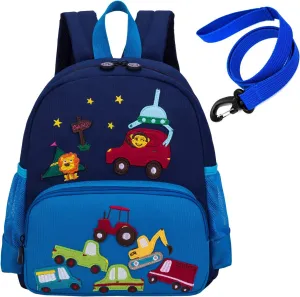 Cute Zoo Little 3d Backpack Kids Backpack for Boys and Girls Toddler Backpack Waterproof Preschool Safety Harness Leash (Blue Car Small Size,Age 1-2)