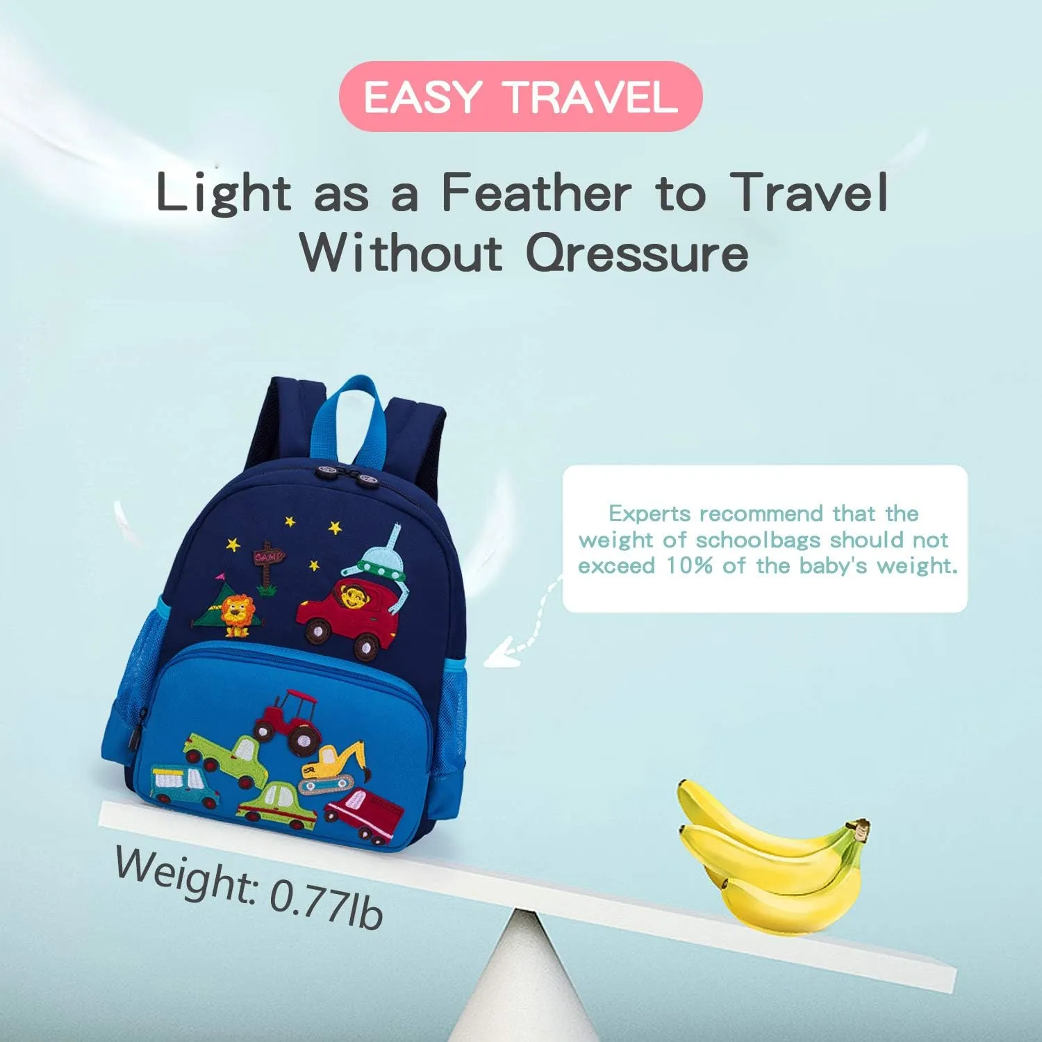 Cute Zoo Little 3d Backpack Kids Backpack for Boys and Girls Toddler Backpack Waterproof Preschool Safety Harness Leash (Blue Car Small Size,Age 1-2)