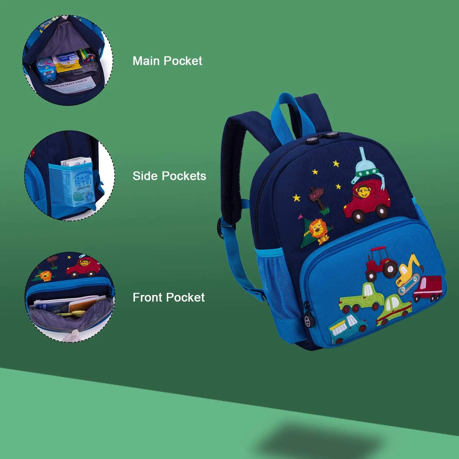 Cute Zoo Little 3d Backpack Kids Backpack for Boys and Girls Toddler Backpack Waterproof Preschool Safety Harness Leash (Blue Car Small Size,Age 1-2)