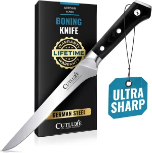 Cutluxe Boning & Fillet Knife – 6" Deboning Knife, Perfect for Meat Trimming – Razor Sharp Blade from High Carbon German Steel – Full Tang & Ergonomic Handle Design – Artisan Series