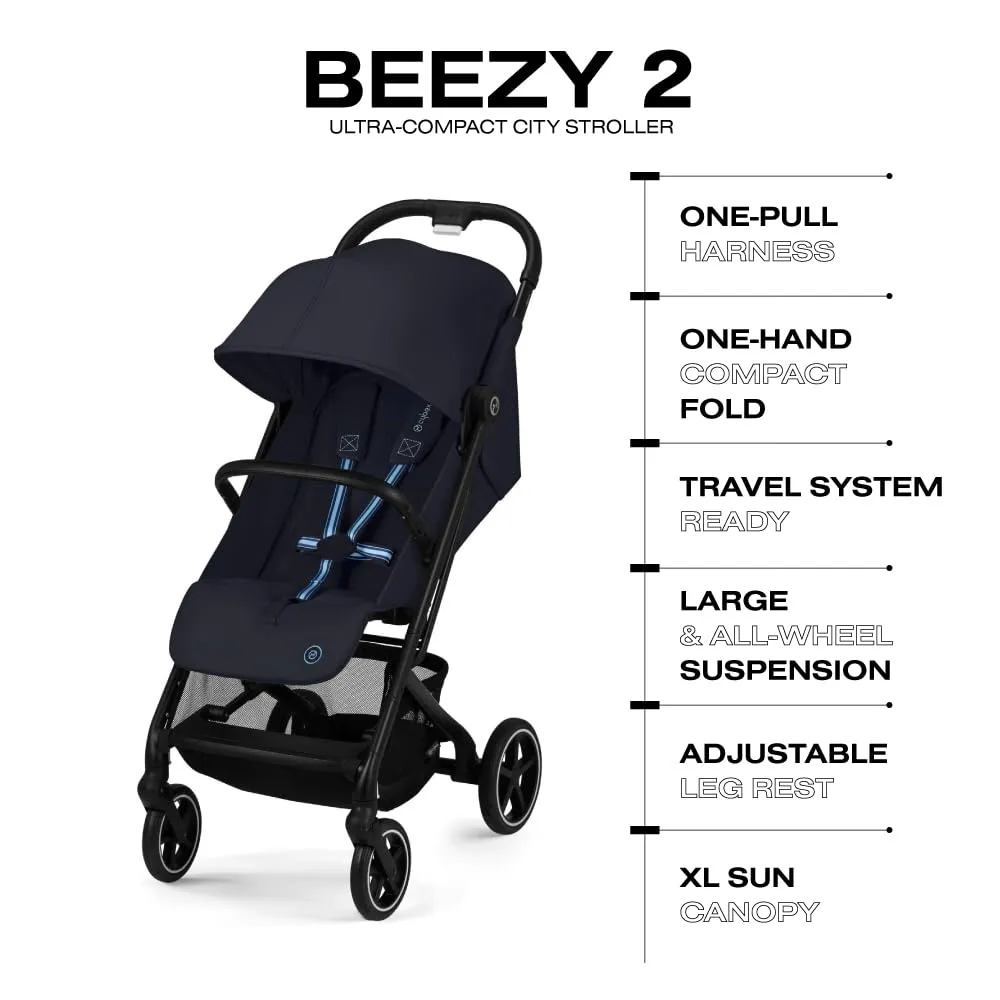 CYBEX Beezy 2 Compact and Lightweight Travel Stroller - Compatible with CYBEX Car Seats, Dark Blue
