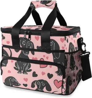 Dachshund Dogs Pink Heart Cooler Bag Insulated Cooler Soft Sided Cooler 24 Can Portable Picnic Bag Large Leakproof Lunch Bag Box for Beach Grocery Camping Travel Car Men Women