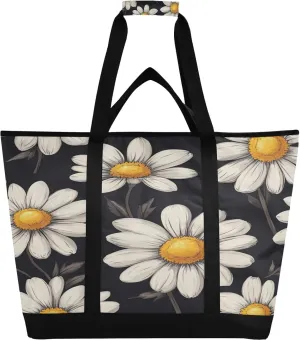 Daisy Flowers Reusable Insulated Lunchbox Cooler Bag, Leakproof Kitchen Grocery Bag Collapsible Portable Cooler Tote Bag for Picnic, Camping, Office, Travel