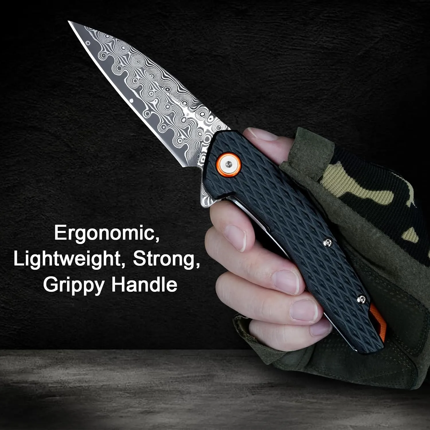 Damascus Folding Knife, 3.03" Damascus Steel Blade Pocket Knives with Clip, Black Aluminum Handles, Camping Folding Knife for Hunting Fishing Hiking Outdoor