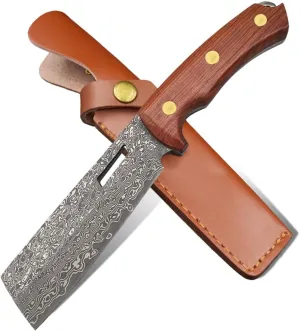 Damascus Hunting Knife, Handmade Fixed Blade, Full-Tang Knife with Leather Sheath Non Slip Wood Handle, VG10 Damascus Steel Survival Tactical knives, Camping knives for Hunting, Fishing and Survival