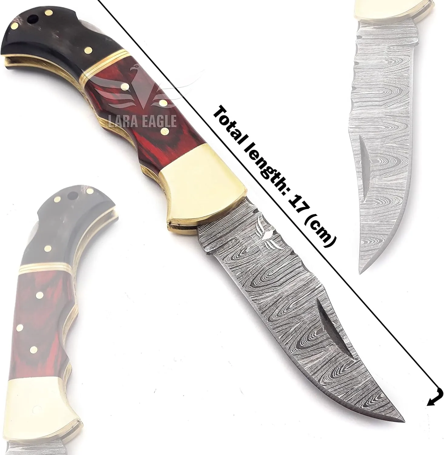 Damascus Pocket Knife for Men - 133 Layer Solid Steel Handmade Folding Hunting Knives with Sharpner and Leather Pouch - Best Knife for Camping Hunting Hiking - Father’s Day Gifts for Men Husband Dad (Red Wood & Buffalo Horn Handle)