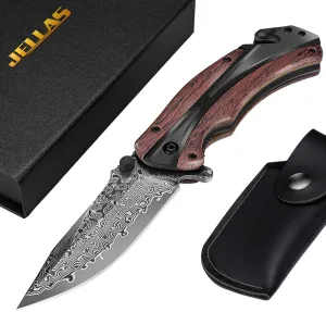 Damascus Pocket Knife for Men, Folding Knife Outdoor Tactical Knives for Hunting Fishing Camping, 3.7" Handmade Damascus Steel Blade, Liner Lock, Christmas Gifts for Men Women Dad Husband Boyfriend