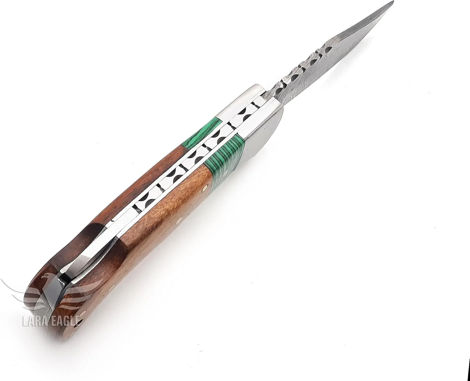 Damascus Pocket Knife for Men - Multi Layer Solid Steel Handmade Folding Hunting Knive - Turquoise & Rosewood Handle with Sharpner and Leather Pouch - Best Knife for Camping Hunting Hiking - Father’s Day Gifts for Men Husband Dad