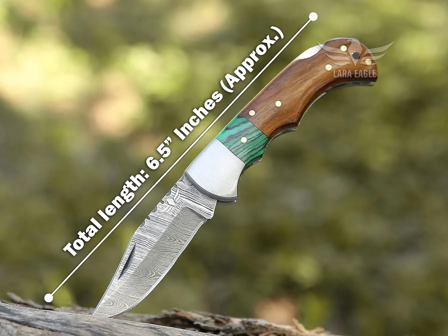 Damascus Pocket Knife for Men - Multi Layer Solid Steel Handmade Folding Hunting Knive - Turquoise & Rosewood Handle with Sharpner and Leather Pouch - Best Knife for Camping Hunting Hiking - Father’s Day Gifts for Men Husband Dad