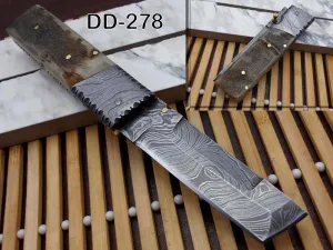 Damascus Steel Tanto Blade Folding Knife, Available in Various Natural Scales with Damascus Bolster, Cow Hide Leather Sheath, Equipped with Thumb knob & Liner Lock