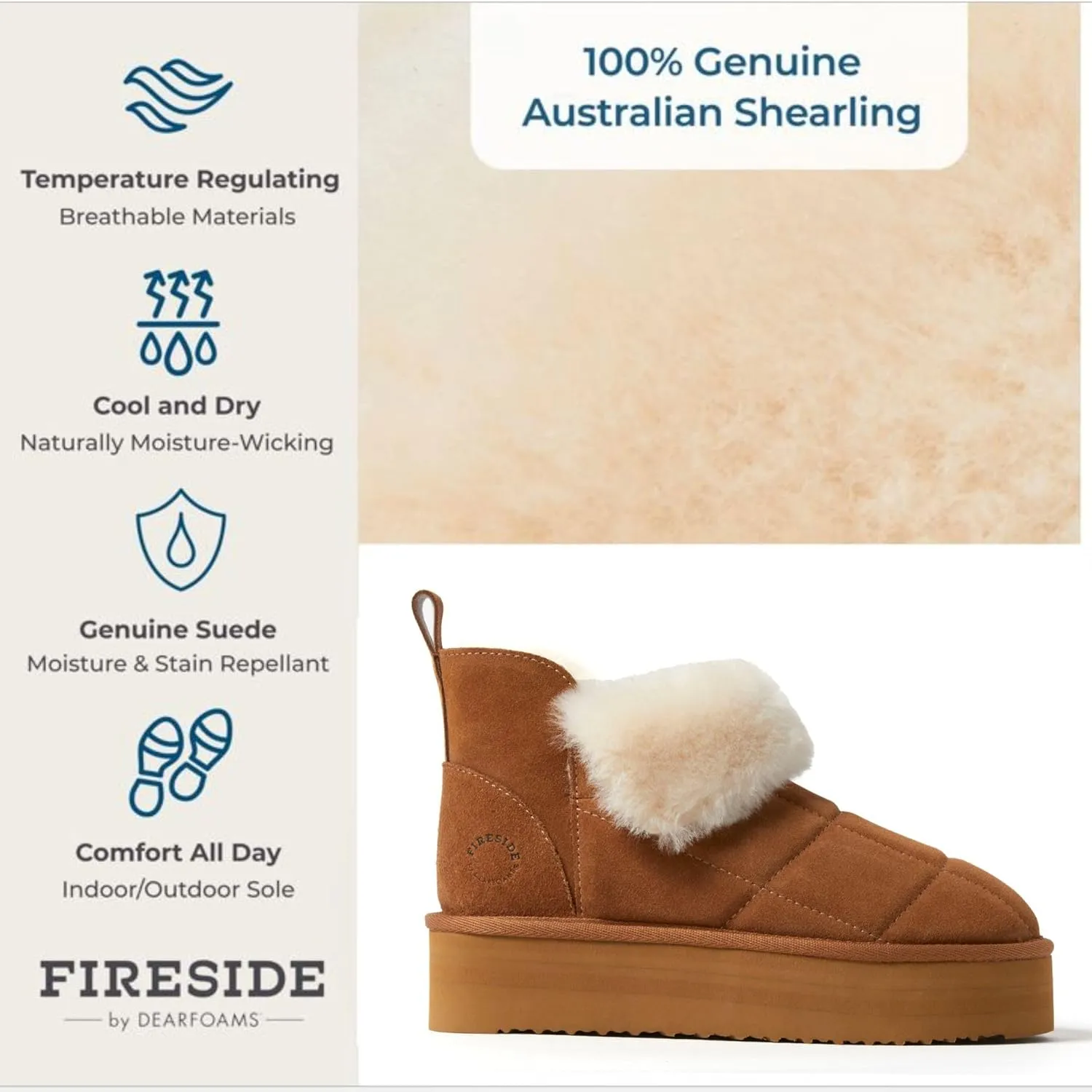 Dearfoams Women's Bootie Bayswater Comfy Indoor Outdoor Shearling Platform Slipper Ankle Boot