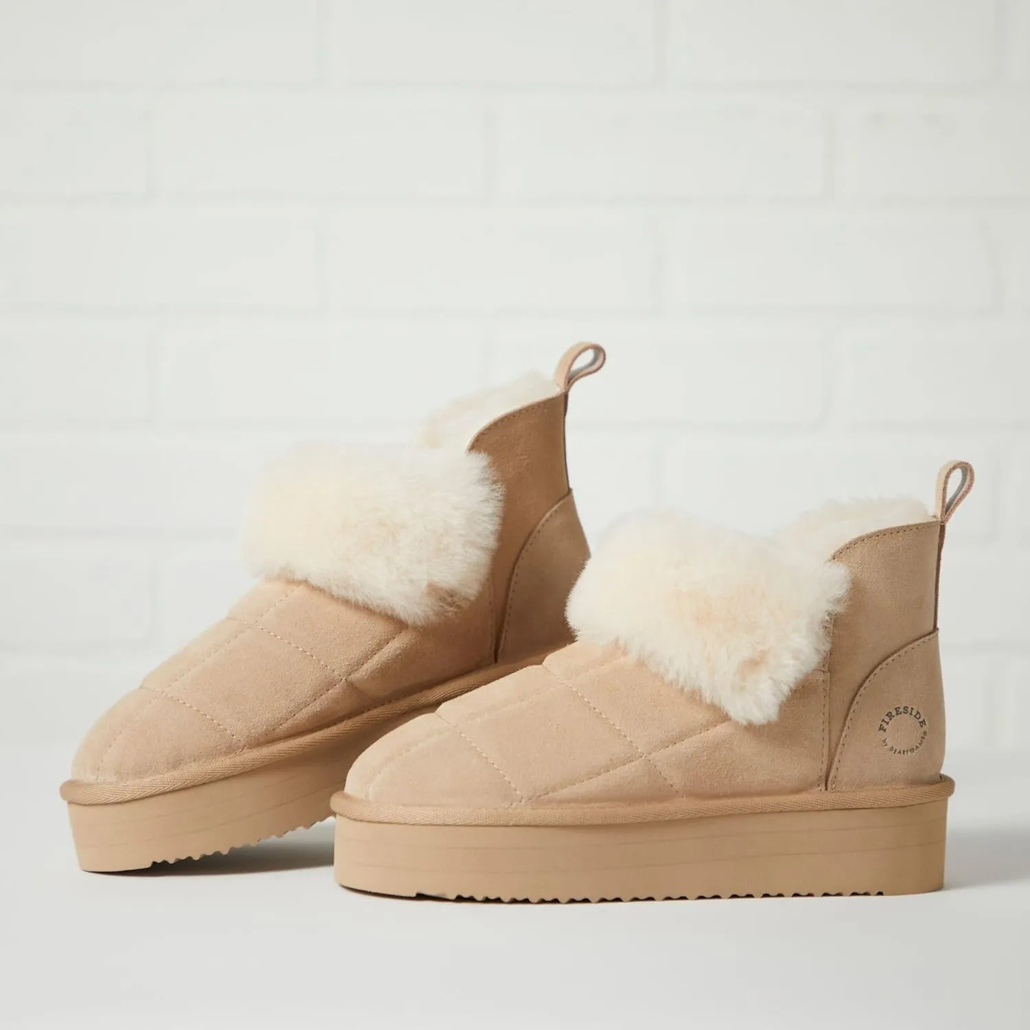 Dearfoams Women's Bootie Bayswater Comfy Indoor Outdoor Shearling Platform Slipper Ankle Boot