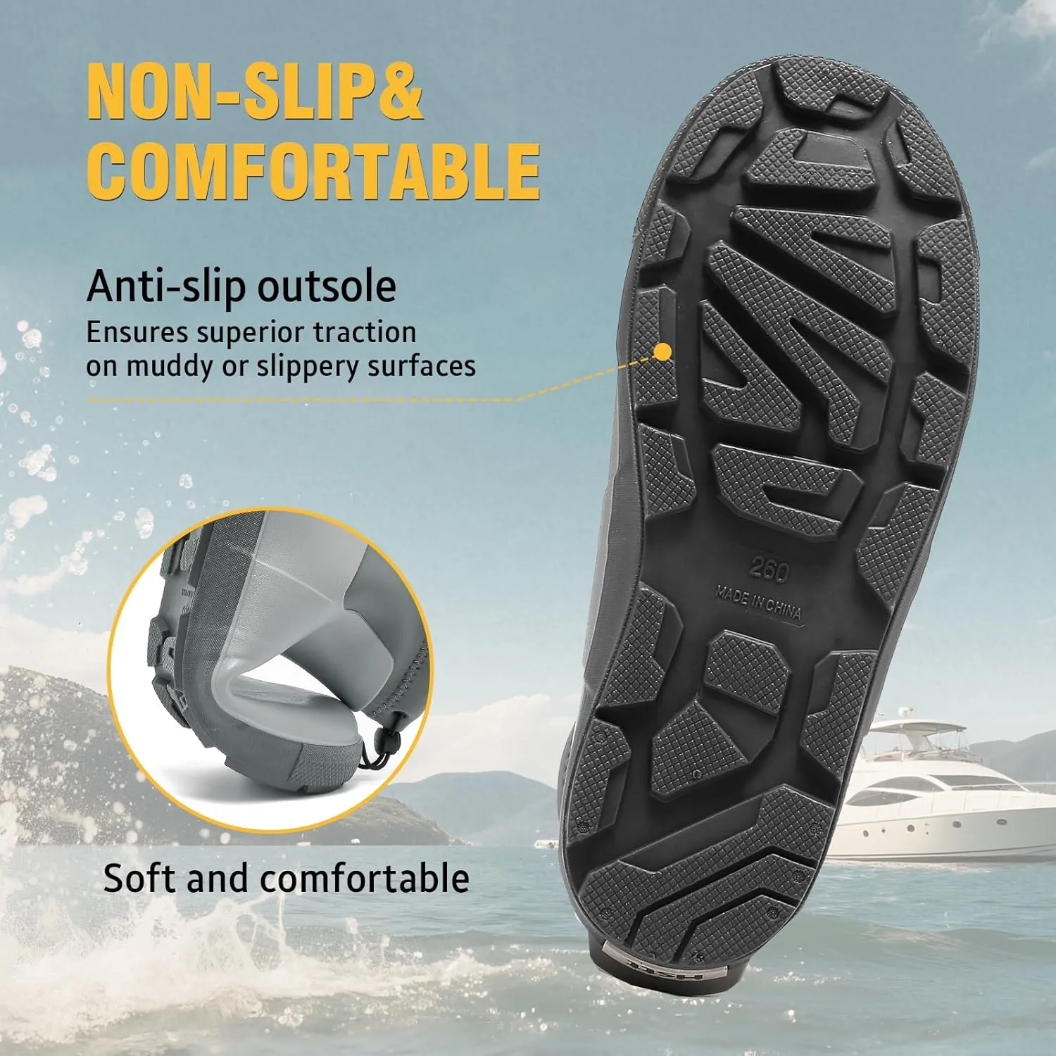 Deck Boots For Men Anti-Slip, Waterproof Ankle Rain Boots, Rubber Outdoor Fishing Footwear, Chelsea Garden Work Water Shoes, Size 6.5-12