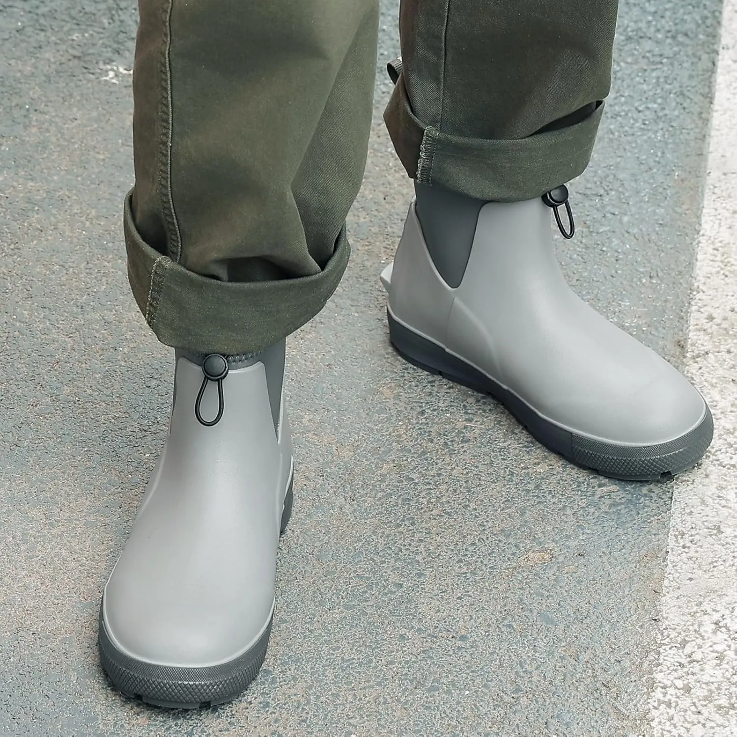 Deck Boots For Men Anti-Slip, Waterproof Ankle Rain Boots, Rubber Outdoor Fishing Footwear, Chelsea Garden Work Water Shoes, Size 6.5-12
