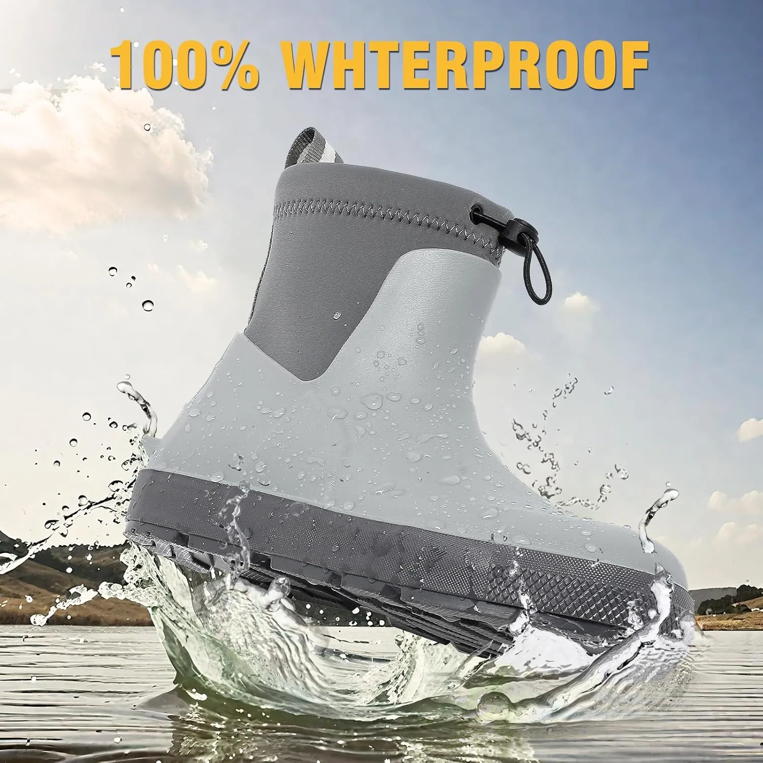 Deck Boots For Men Anti-Slip, Waterproof Ankle Rain Boots, Rubber Outdoor Fishing Footwear, Chelsea Garden Work Water Shoes, Size 6.5-12