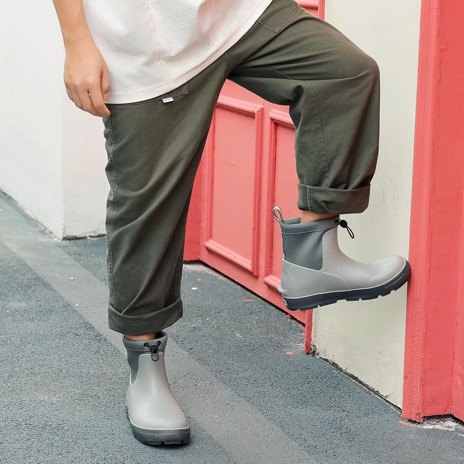 Deck Boots For Men Anti-Slip, Waterproof Ankle Rain Boots, Rubber Outdoor Fishing Footwear, Chelsea Garden Work Water Shoes, Size 6.5-12