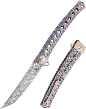 DEFCON Jungle Knife Katana 9.1" Damascus Titanium EDC Tactical Folding Pocket Knife