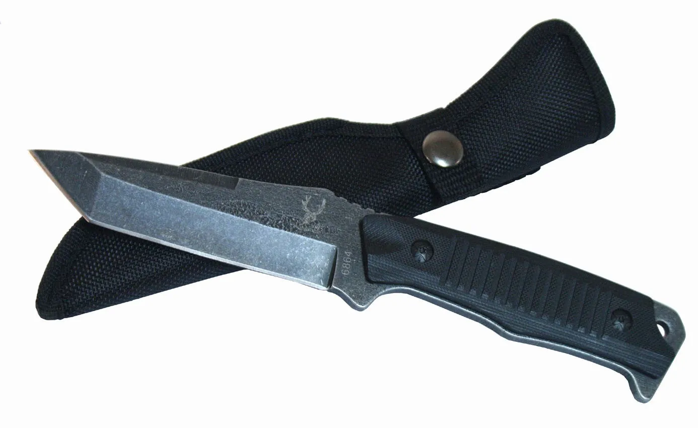 Defender Stone Wash Blade Hunting Knife Full Tang G10 Handle with Sheath 6864
