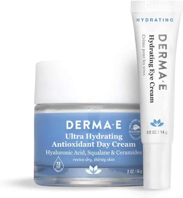Derma E Ultra Hydrating Antioxidant Day Cream 2 Oz.   Hydrating Eye Cream – Firming and Lifting Hyaluronic Acid Treatment 0.5 Oz.