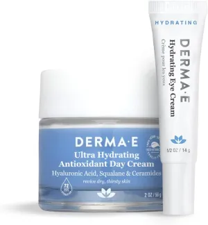 Derma E Ultra Hydrating Antioxidant Day Cream 2 Oz.   Hydrating Eye Cream – Firming and Lifting Hyaluronic Acid Treatment 0.5 Oz.