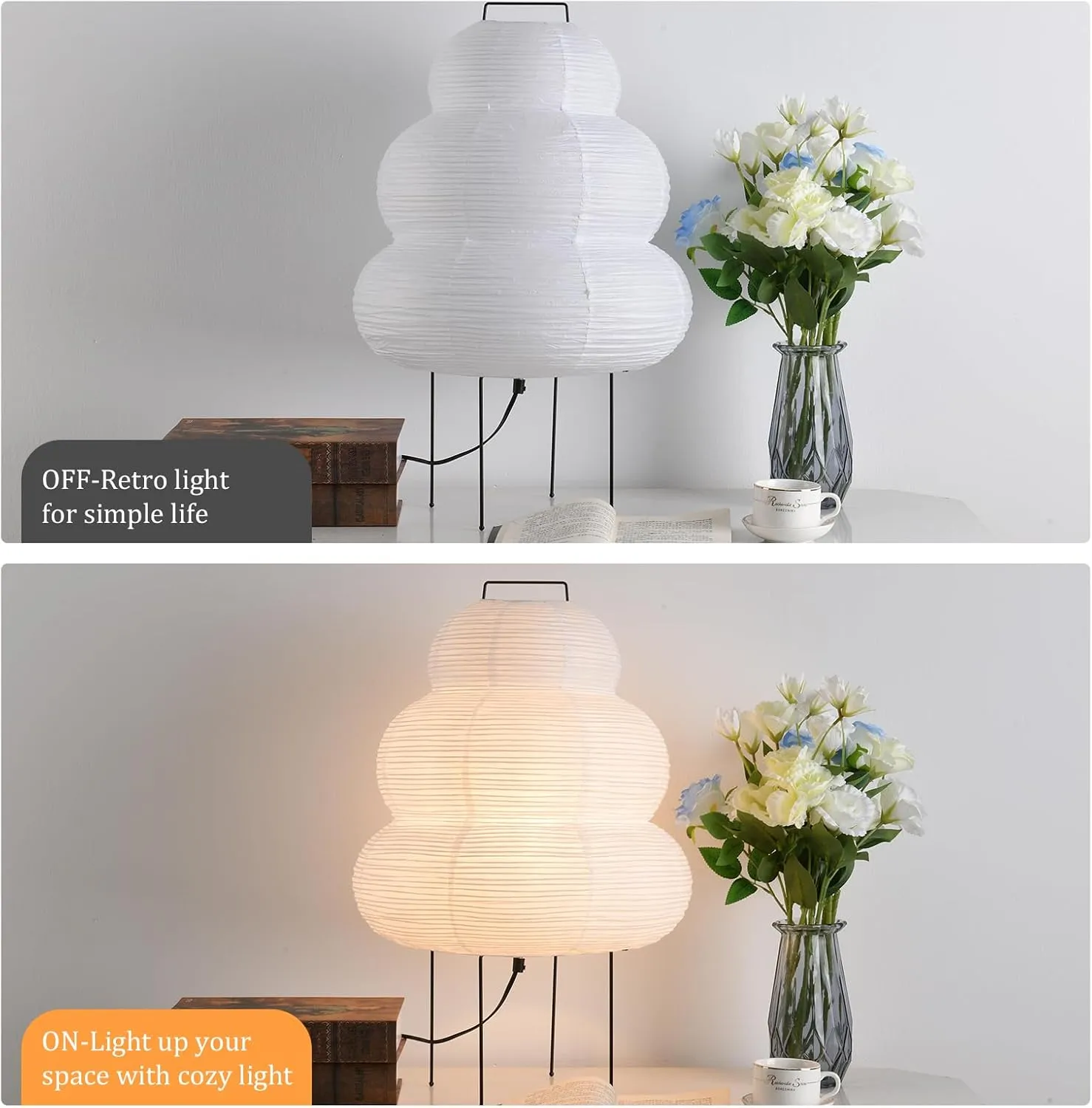 Desk Rice Paper Floor Light,15.75" Nordic Design Floor Lamp,Rice Paper Lantern Bedside Light,Living Room Desk Lamp Bedrooms Paper Desktop Lights