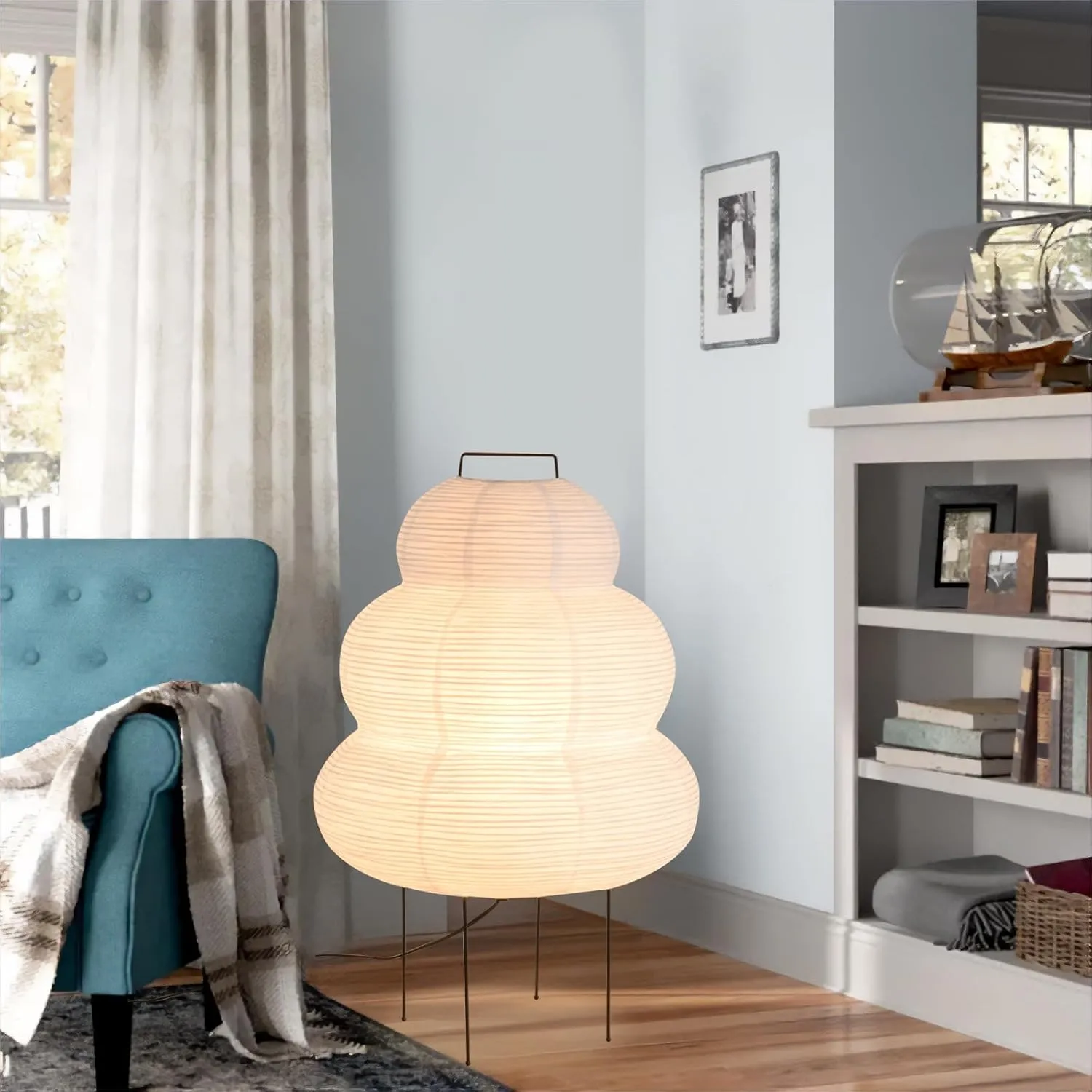 Desk Rice Paper Floor Light,15.75" Nordic Design Floor Lamp,Rice Paper Lantern Bedside Light,Living Room Desk Lamp Bedrooms Paper Desktop Lights