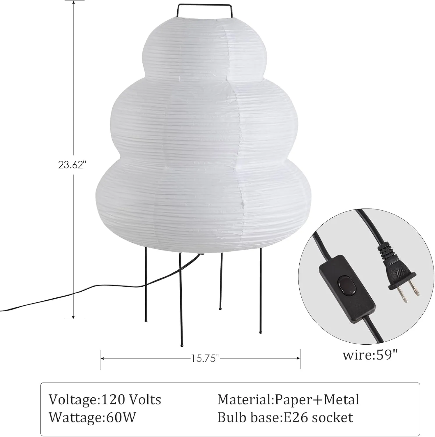Desk Rice Paper Floor Light,15.75" Nordic Design Floor Lamp,Rice Paper Lantern Bedside Light,Living Room Desk Lamp Bedrooms Paper Desktop Lights