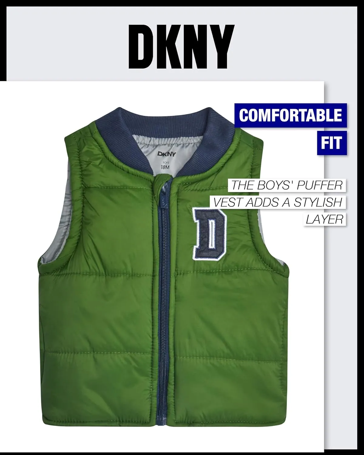 DKNY Baby Boys' Pants Set - 3 Piece Insulated Puffer Vest, Long Sleeve Shirts and Pants for Boys (Infant Sizes: 12M-4T)