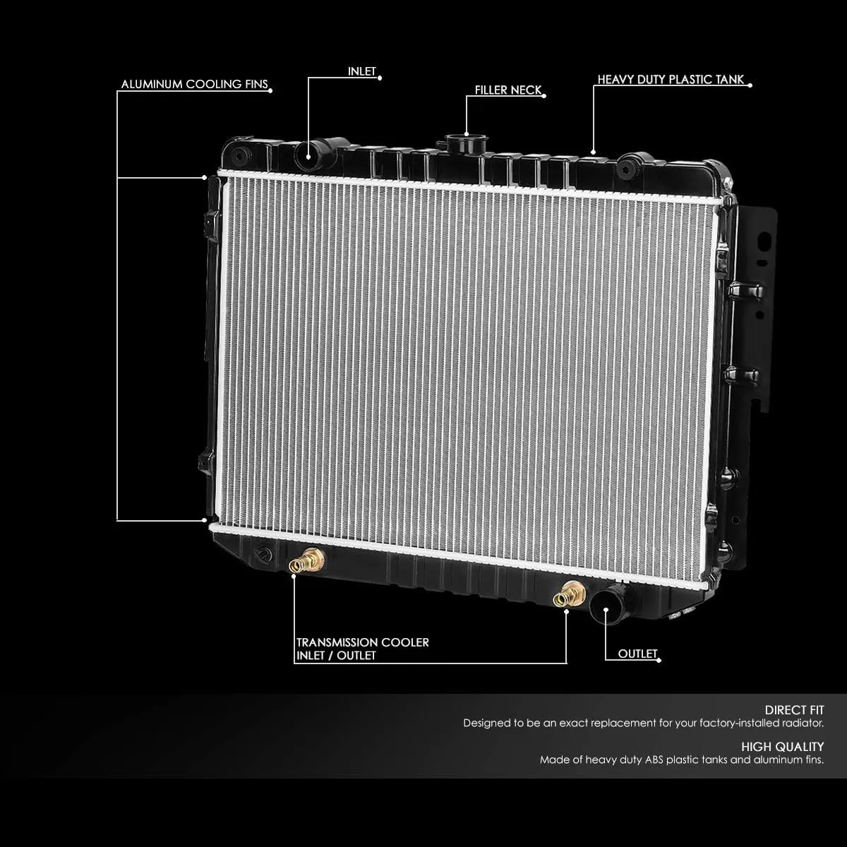 DNA MOTORING OEM-RA-1707 1-Row OE Style Bolt-On Aluminum Core Radiator Compatible with 99-03 Ram 1500 2500 3500 AT, 26-5/16" W H X18-3/4" H X 1-1/4", 1-1/2" Inlet, 1-3/4" Outlet