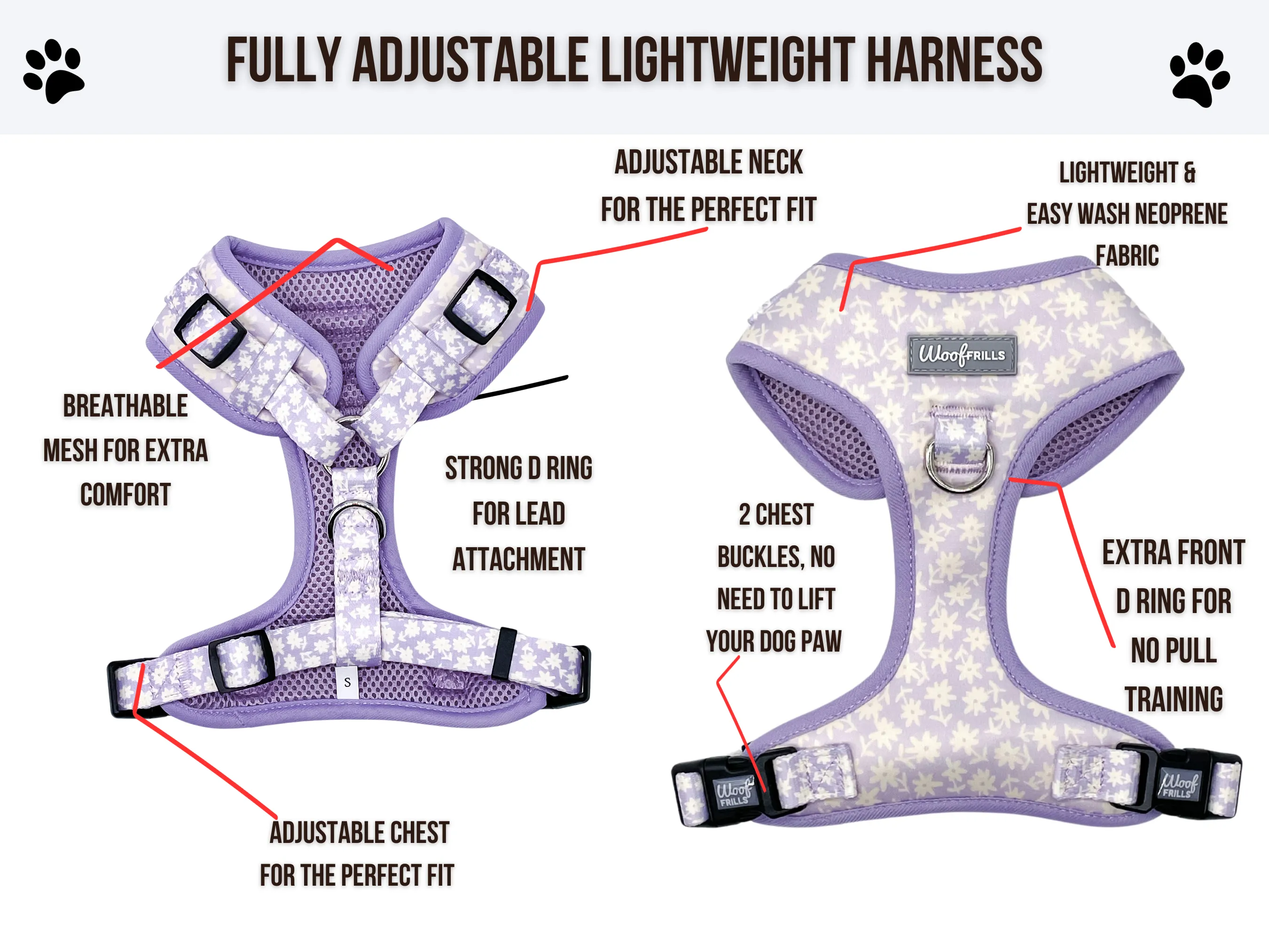 Dog harness, Dog collar and lead set | BUNDLE OF YOUR CHOICE | Bloom me away Lilac